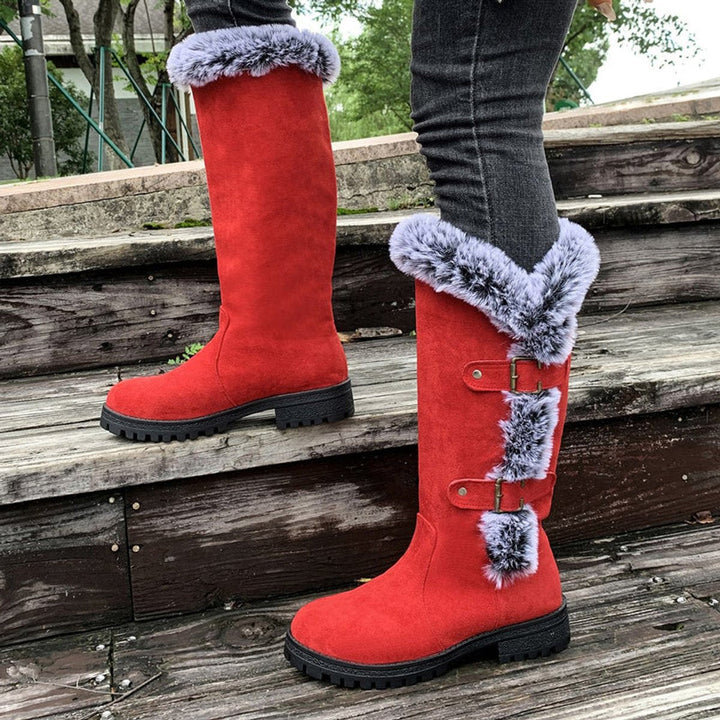 Fiona | Plush Fur-Trimmed Buckle Knee High Boots