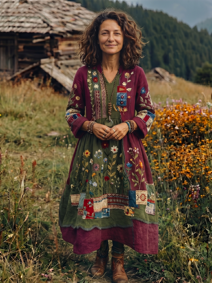Alix | Midi Dress – Embroidered Panel Style for Women