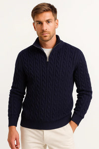 Oliver | Classic Cable-Knit Knitted Sweater with Quarter-Zip Collar