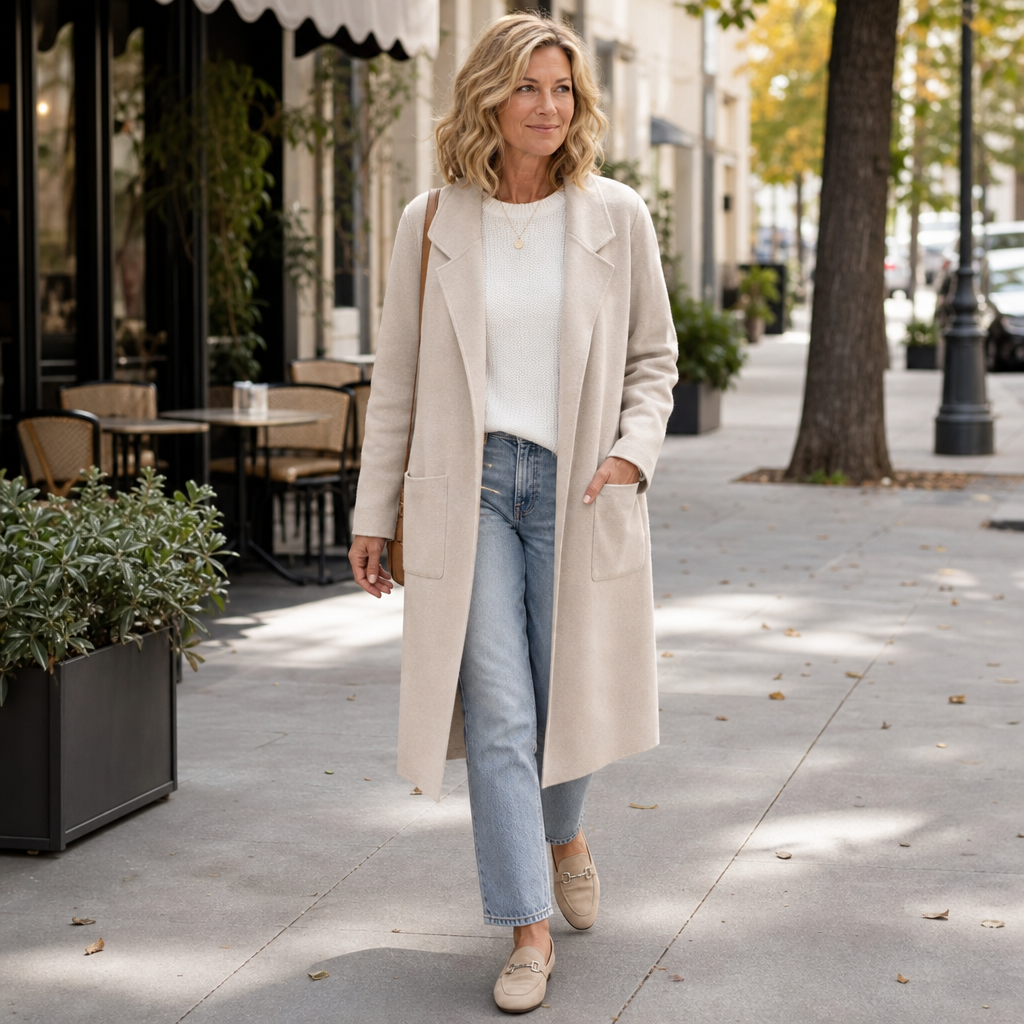 Draperie | Longline Open-Front Coat – Wool-Blend Style for Women