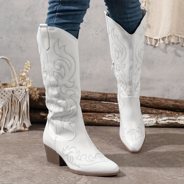 Freya | Klassische Cowboystiefel mit weitem Schaft und Westernstickerei