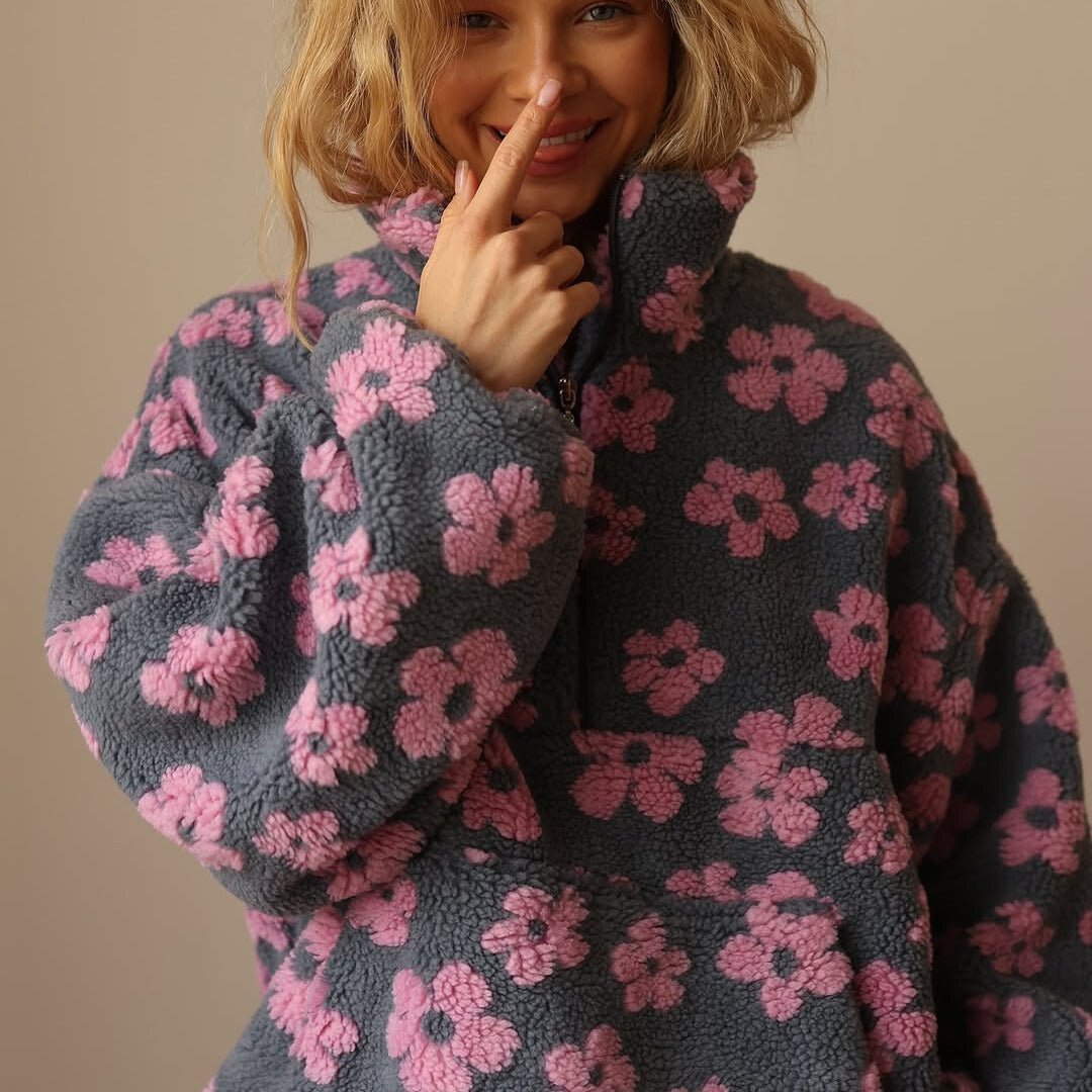 Lily | Cozy Oversized Floral Teddy Fleece Sweater