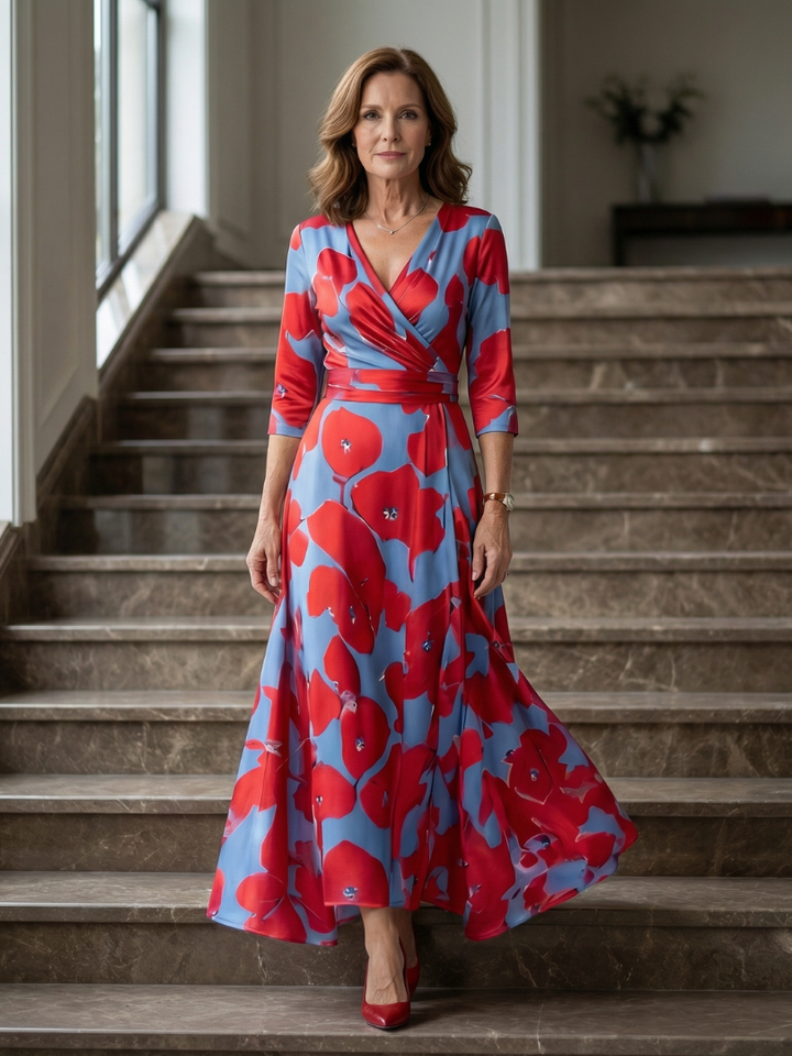 Celine | Midi Dress – Floral Cross Wrap Style for Women