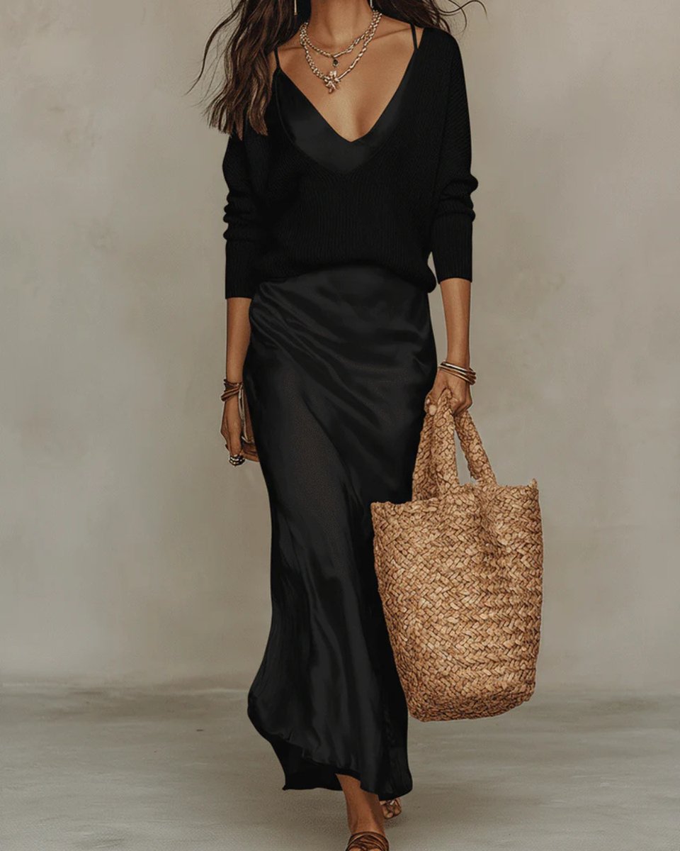 Natalie | Stylish Two-Piece Long-Sleeved Midi Dress