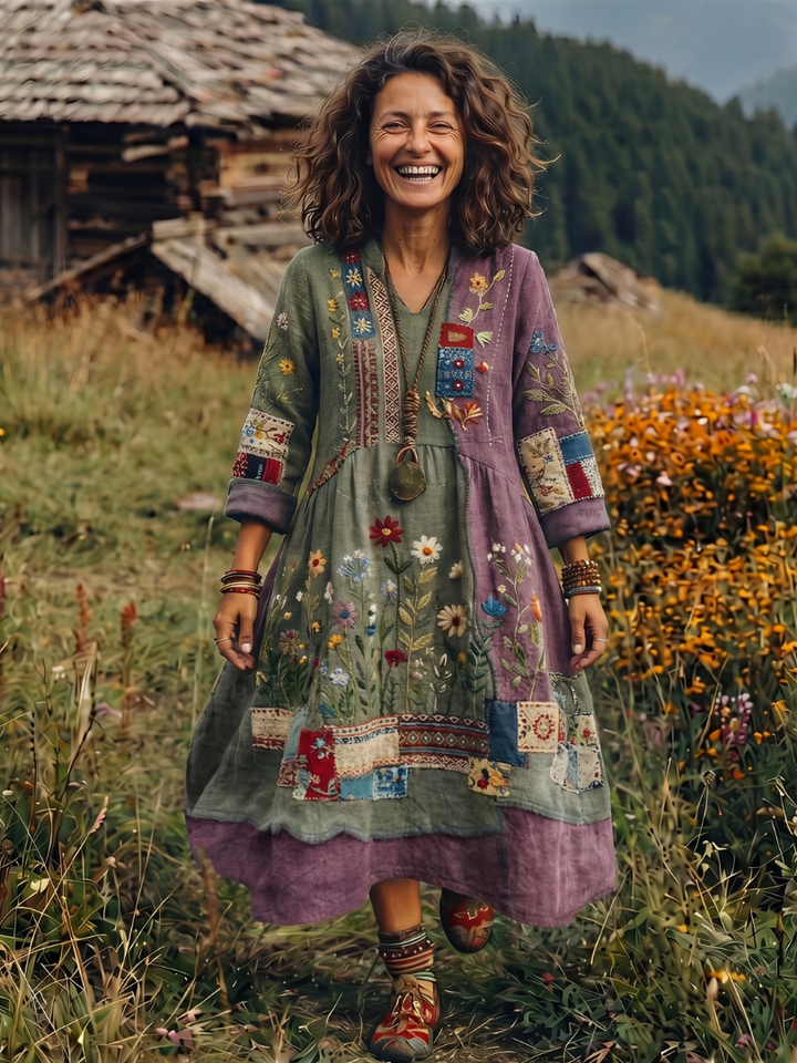 Alix | Midi Dress – Embroidered Panel Style for Women
