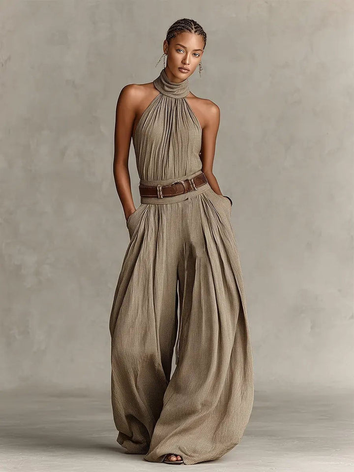 Gina | Halter Neck Wide Leg Jumpsuit with Belt for Women