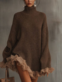 Madison | Cozy Lace-Trimmed Turtleneck Sweater Dress
