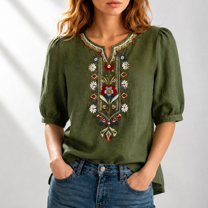 Lucia | Floral Embroidered Blouse – Elegant Casual Style for Women