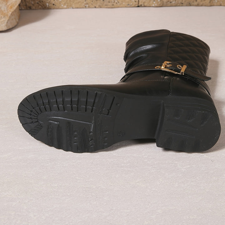 Dorothy | Modern Ruched Mid-Calf Buckle Boots