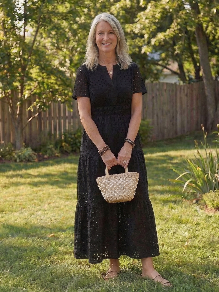Odelisse | Midi Dress – Short Sleeve Eyelet Style