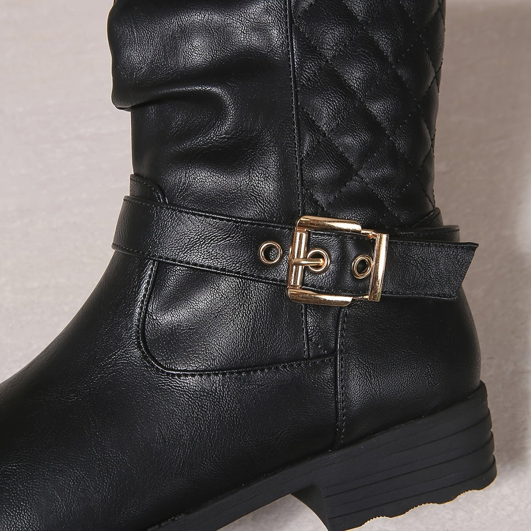 Dorothy | Modern Ruched Mid-Calf Buckle Boots