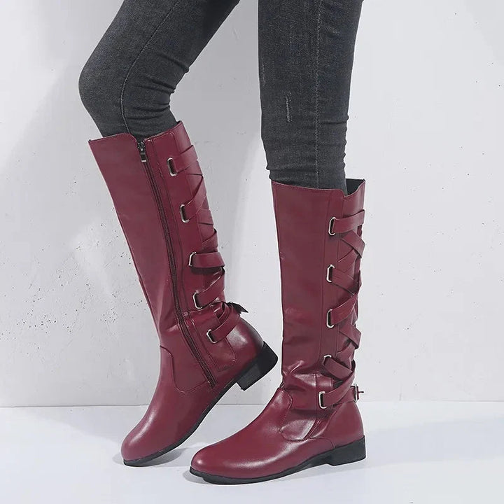 Adriana | Trendy Back Buckle Equestrian Knee High Boots