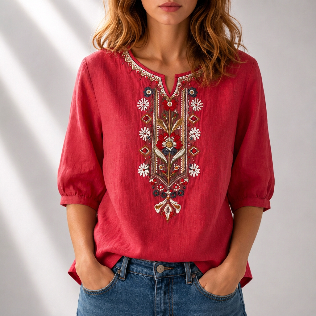 Lucia | Floral Embroidered Blouse – Elegant Casual Style for Women