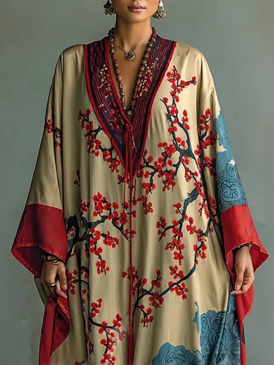 Valeria | Übergroßes, langärmliges Kleid mit Blumenmuster und Fledermausärmeln