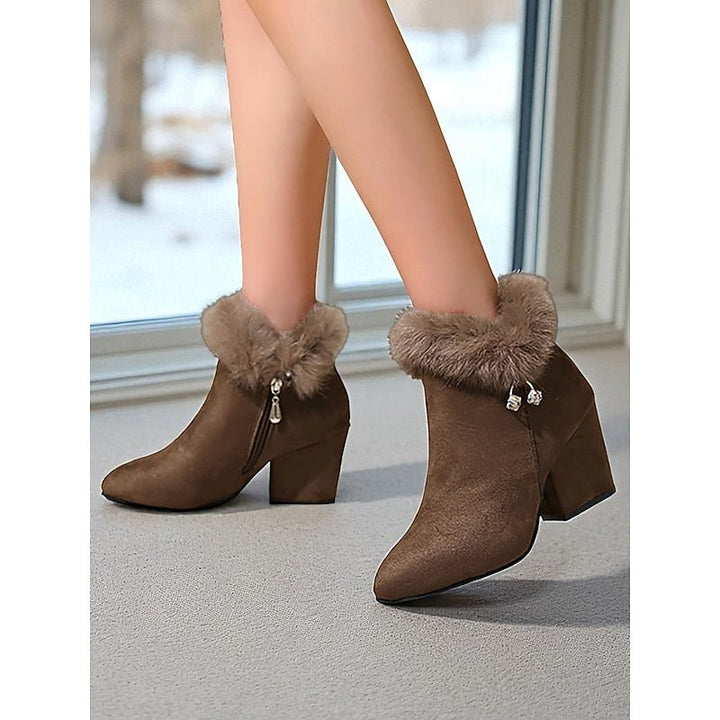 Claire | Block Heel Ankle Boots – Cozy Fur-Trimmed Style