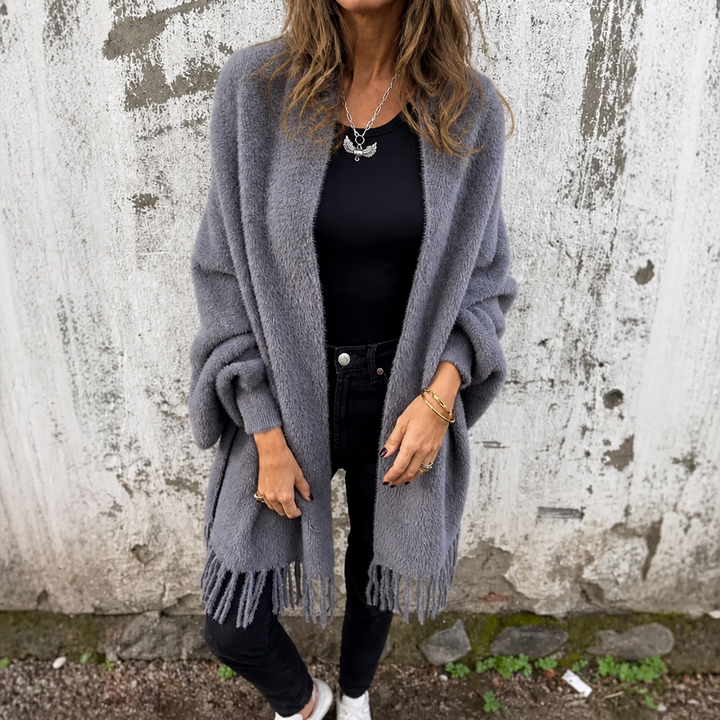 Mantelle | Draped Shawl Collar Open-Front Wool Coat