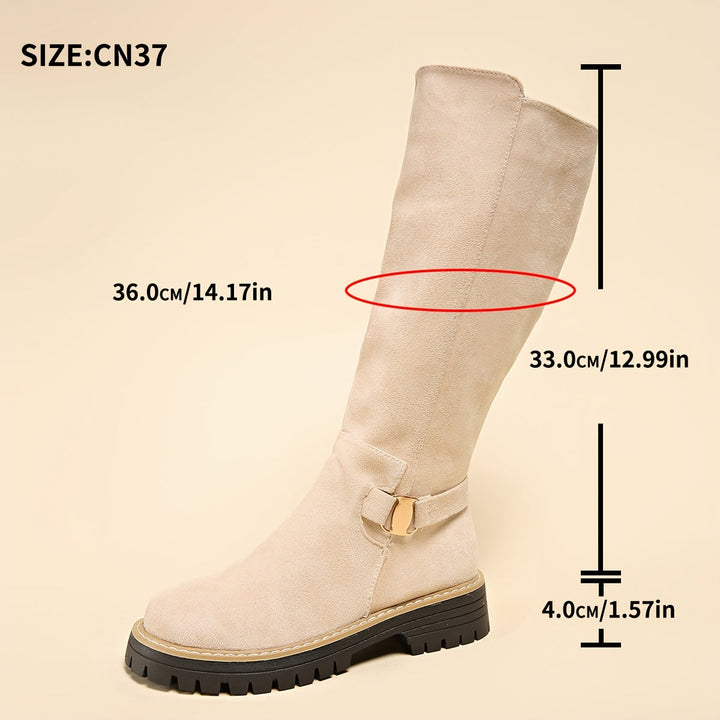 Karen | Kniehohe Blockabsatzstiefel in Velourslederoptik mit Profilsohle