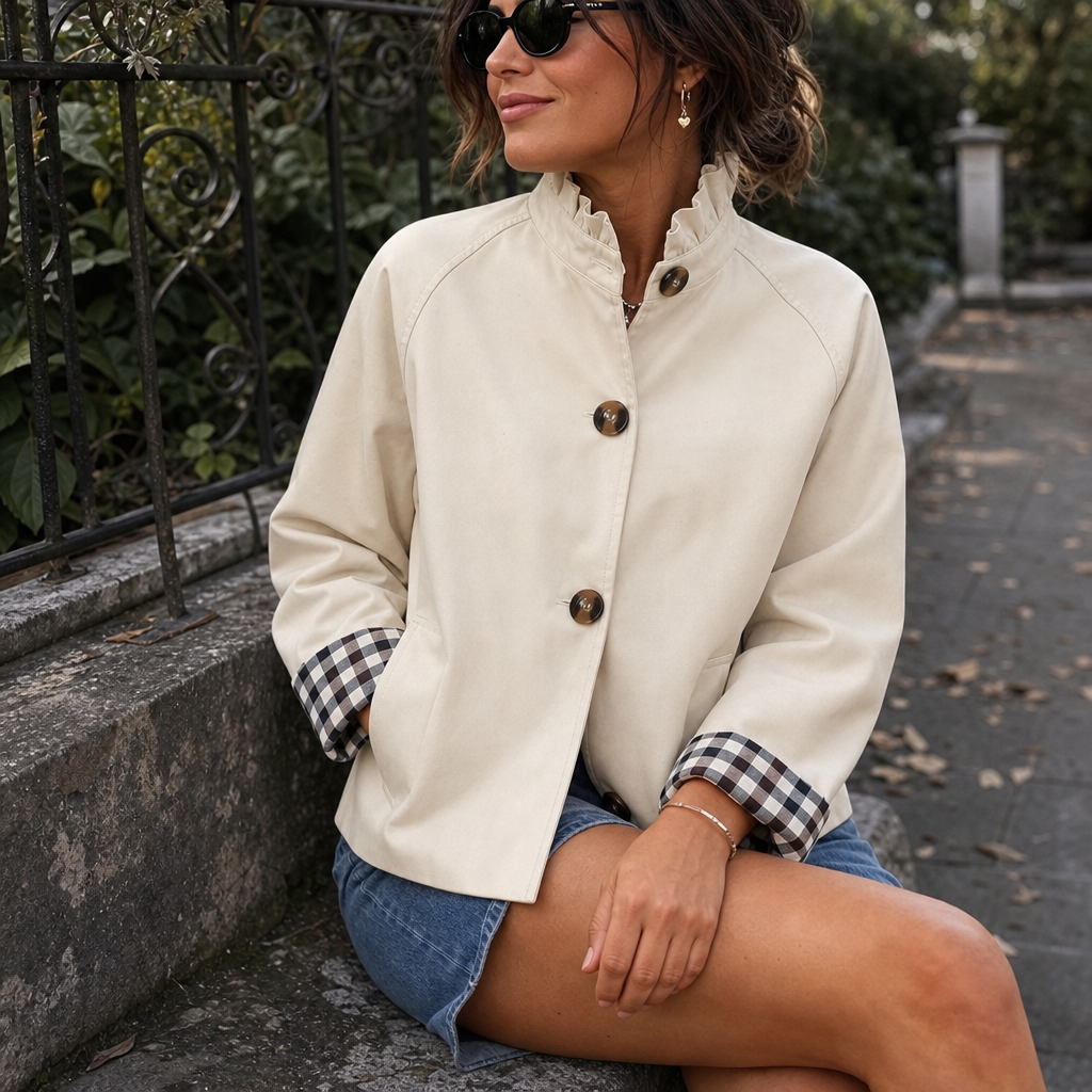 Cuff & Collar | Short Trench Coat – Stylish Plaid Cuffed Design
