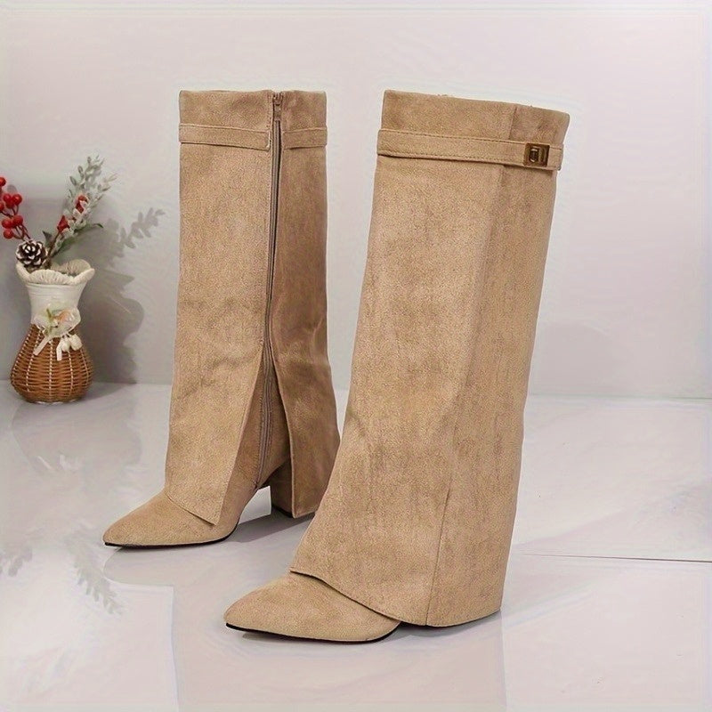 Rosalie | Kniehohe Stiefel für Damen in Wildlederoptik mit spitzer Zehenpartie