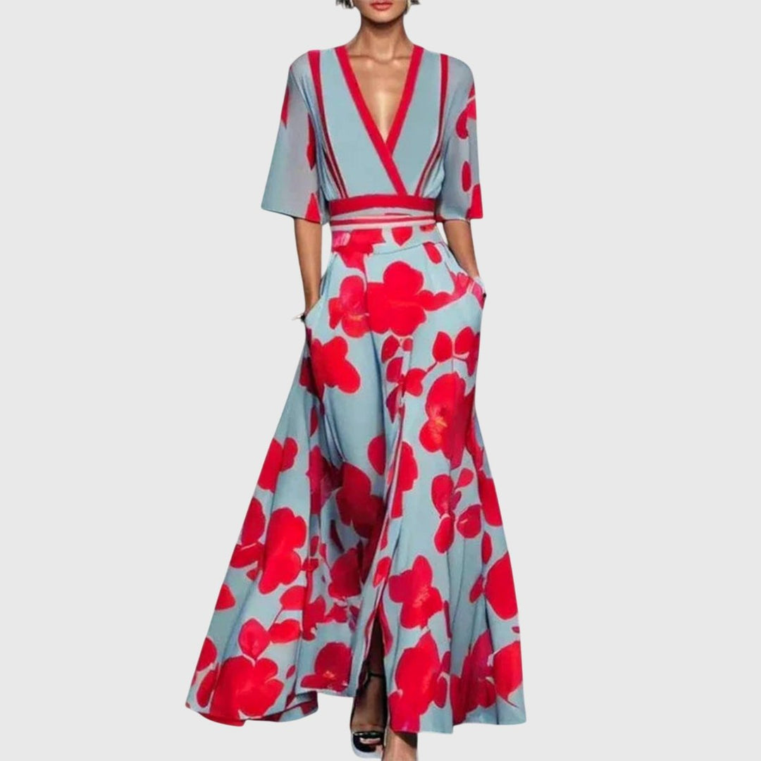 Juliette | Trendiges, floral gemustertes Wickel-Maxikleid mit langen Ärmeln