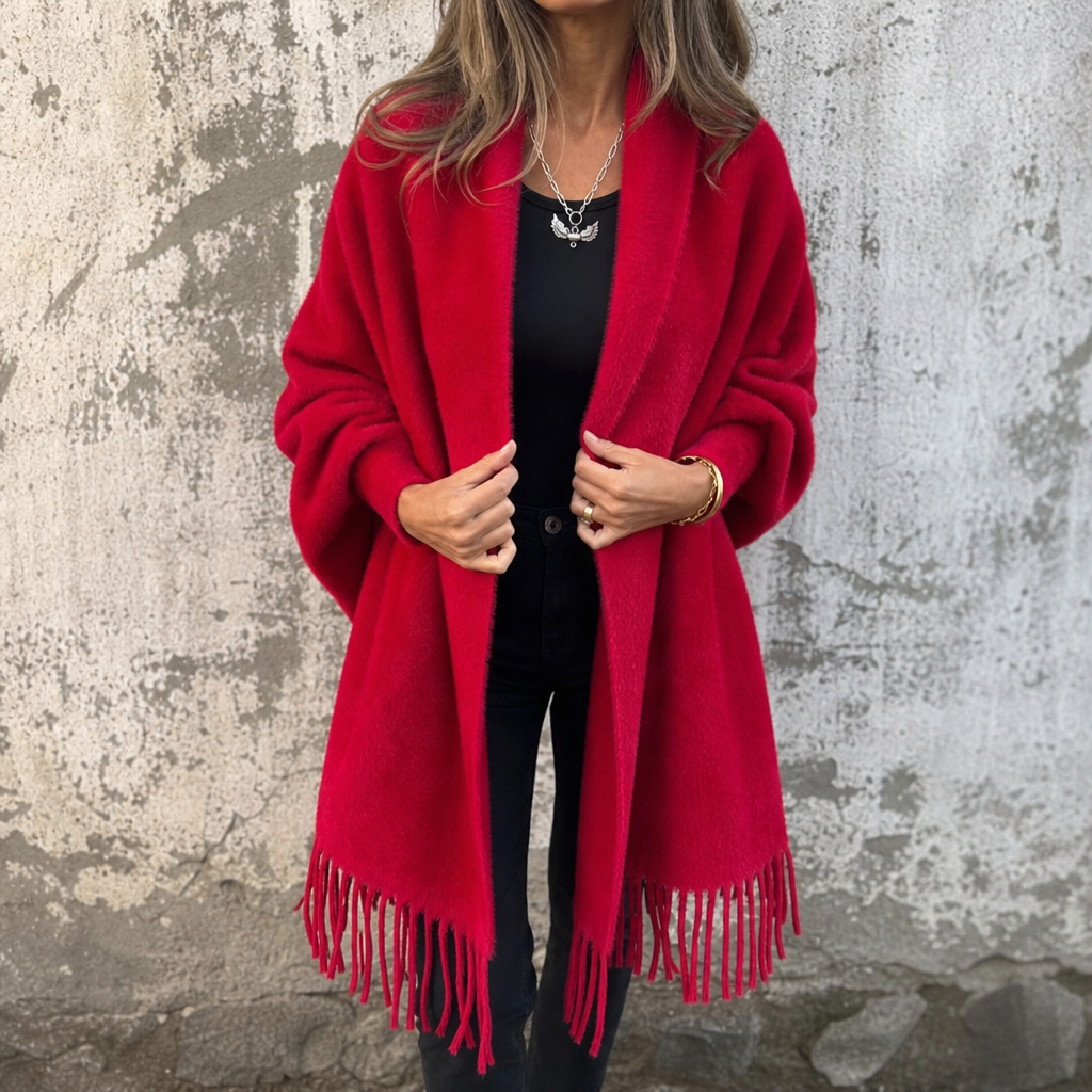 Mantelle | Draped Shawl Collar Open-Front Wool Coat