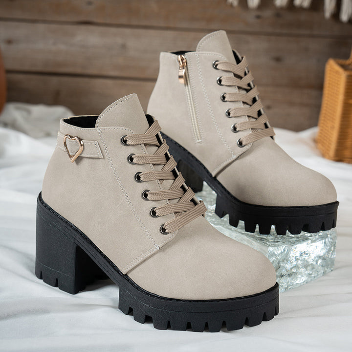 Leona | Charming Heart-Hardware Lace-Up Ankle Boots