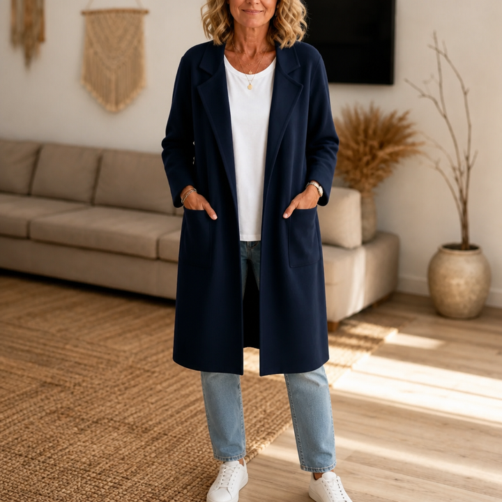 Draperie | Longline Open-Front Coat – Wool-Blend Style for Women