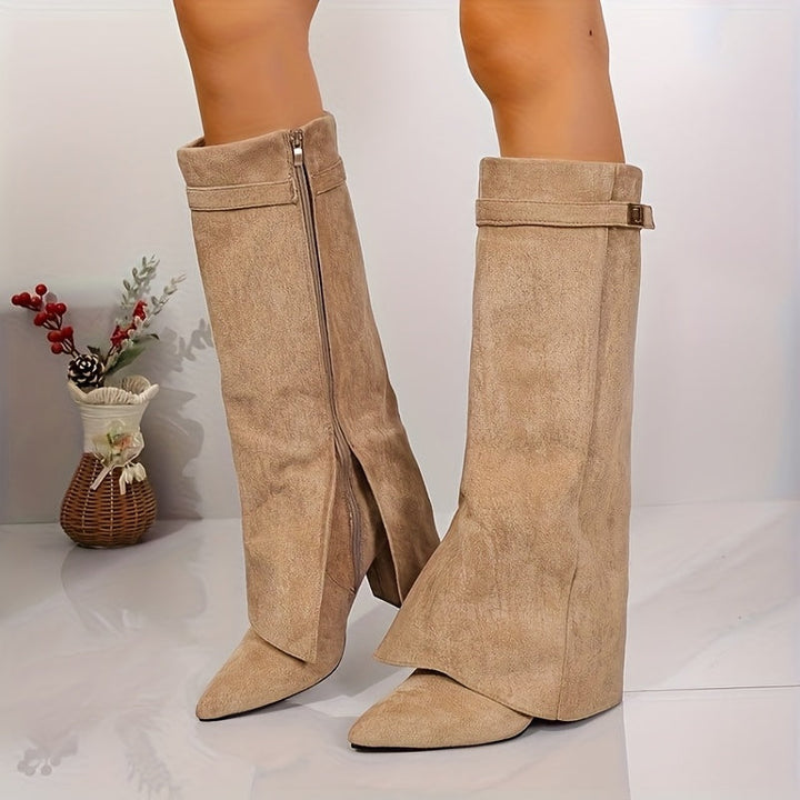 Rosalie | Kniehohe Stiefel für Damen in Wildlederoptik mit spitzer Zehenpartie