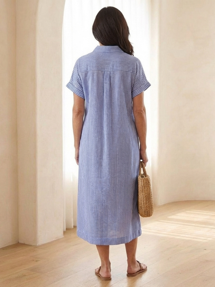 Linnea | Midi Dress – Striped Button Front Style for Women