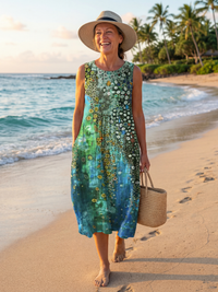 Penelope | Farbenfrohes und elegantes Midikleid mit abstraktem Muster