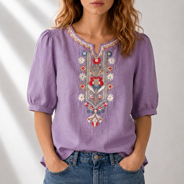 Lucia | Floral Embroidered Blouse – Elegant Casual Style for Women