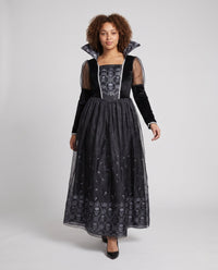 Ophelia | Gothic-Halloween-Kleid mit Totenkopfspitze und transparenten Ärmeln