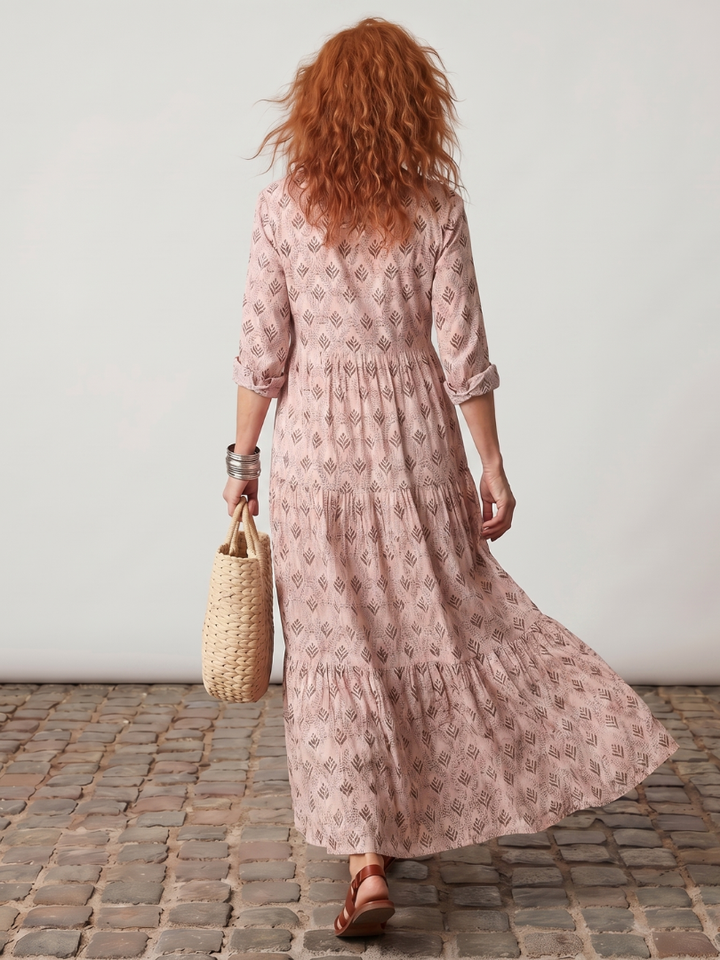 Camilla | Langarm-Maxikleid für den Herbst mit Print und Schlitz-Ausschnitt