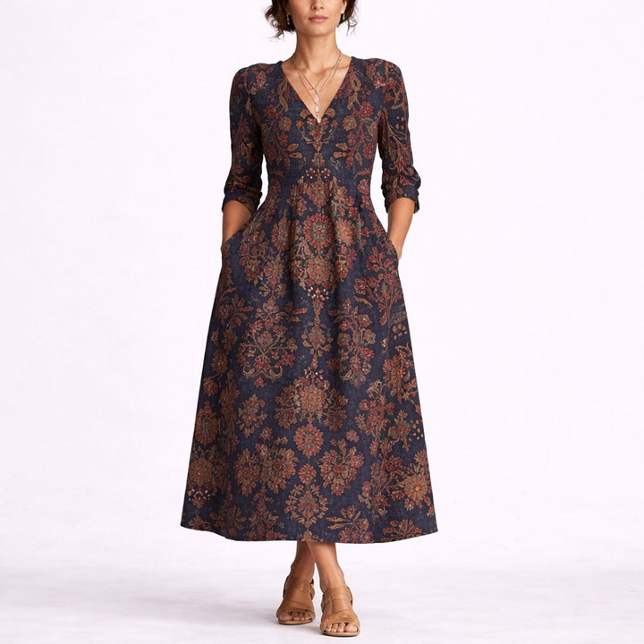 Hazel | Casual Fall Wedding Floral Midi Dress