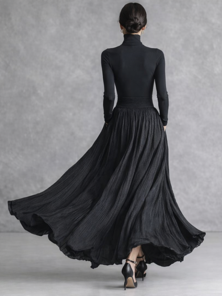 Isla | Pleated Maxi Dress – Elegant Turtleneck Style for Women