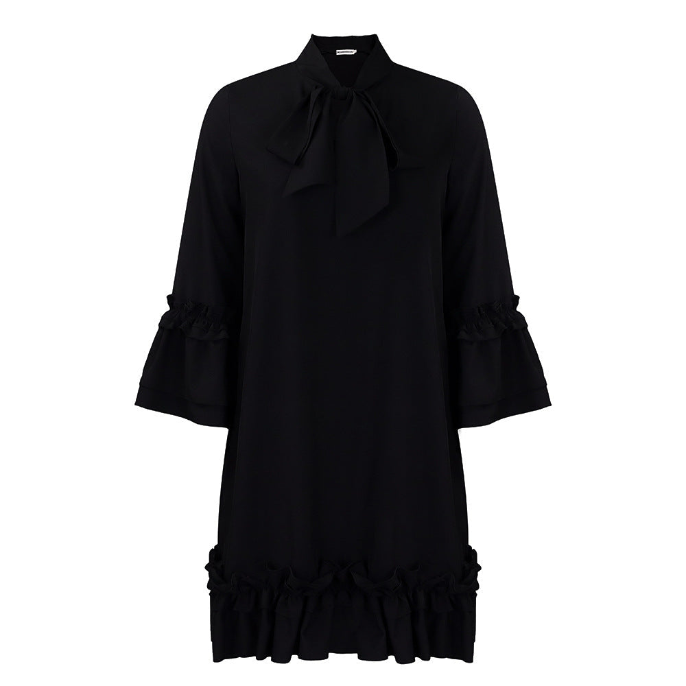 Julia | Elegant Ruffle Bow Collar Tunic Dress