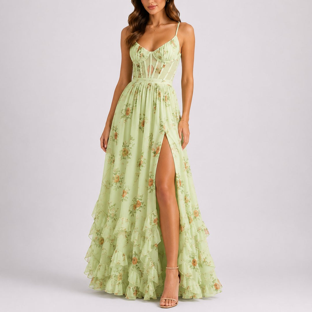 Charlotte | Stilvolles florales Maxikleid mit Korsett für Herbsthochzeiten