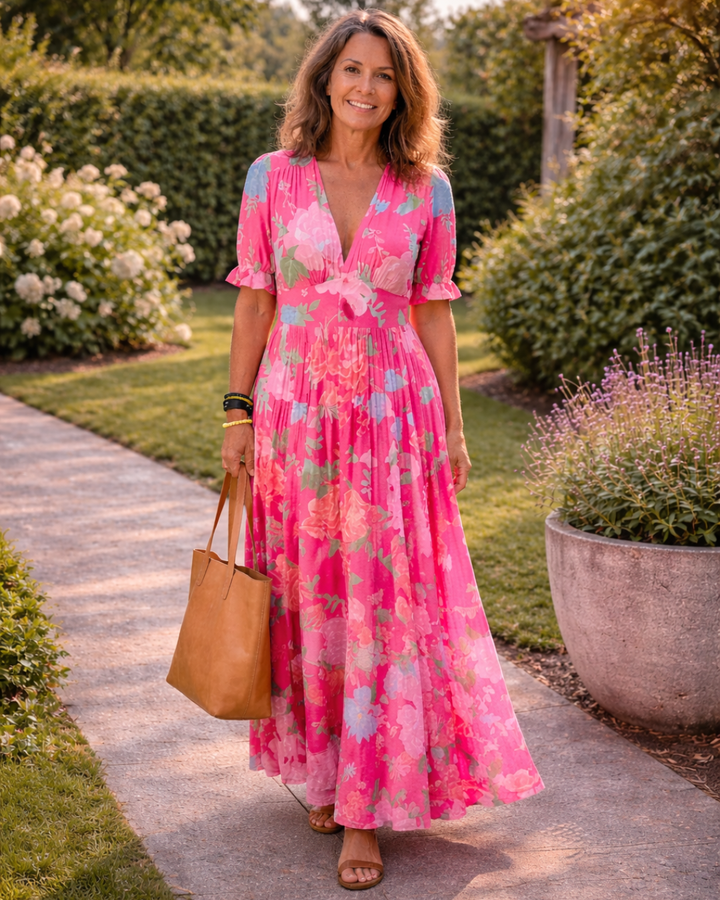 Adele | Floral Pleated Maxi Dress – Elegant Women's Dress for Wedding Guests & Summer Occasions 0