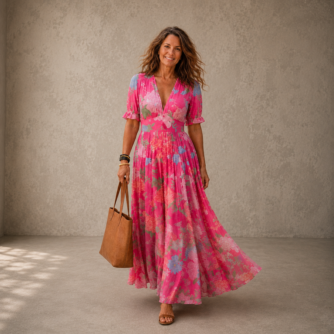 Adele | Floral Pleated Maxi Dress – Elegant Women's Dress for Wedding Guests & Summer Occasions 1