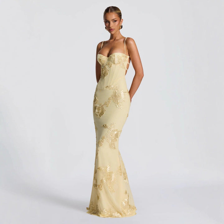 Aelara | Floral Maxi Dress Wedding Guest Elegant Mermaid Style 0