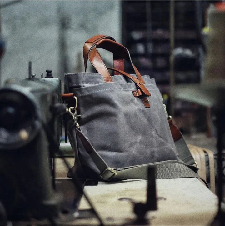 Aiden | Waxed Canvas Leather-Trim Weather-Resistant Tote Bag 1