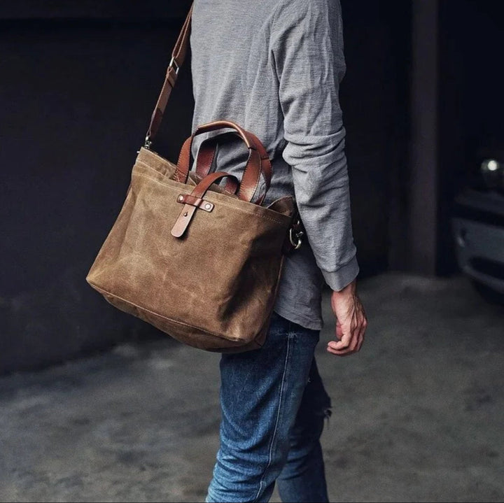 Aiden | Waxed Canvas Leather-Trim Weather-Resistant Tote Bag 2