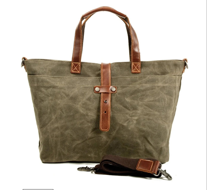 Aiden | Waxed Canvas Leather-Trim Weather-Resistant Tote Bag 6