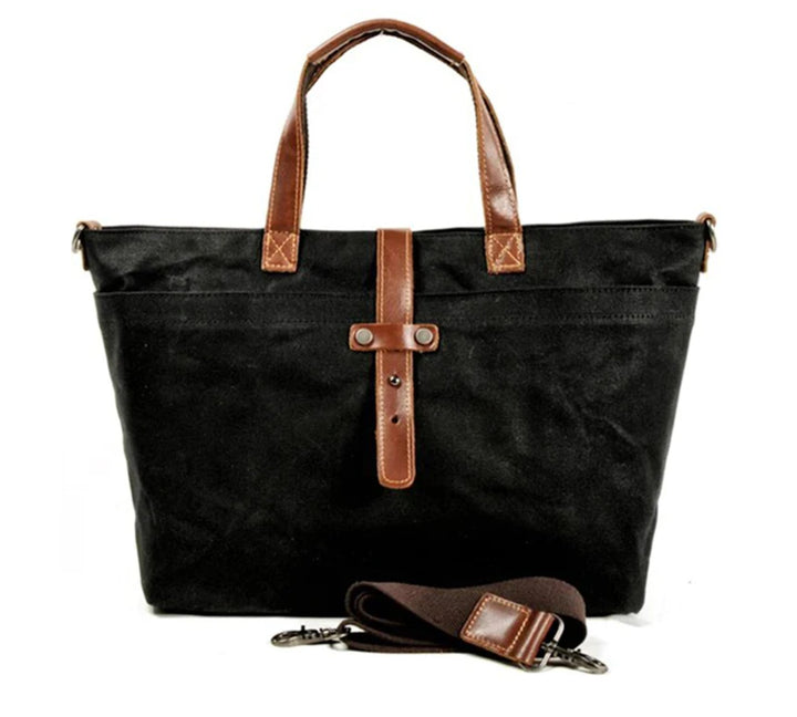Aiden | Waxed Canvas Leather-Trim Weather-Resistant Tote Bag 7