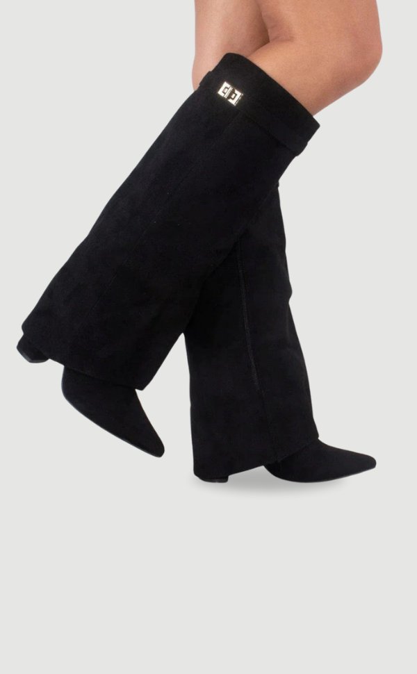 Alyssa | Elegant Women's Suede Knee High Boots with Gold Hardware 0