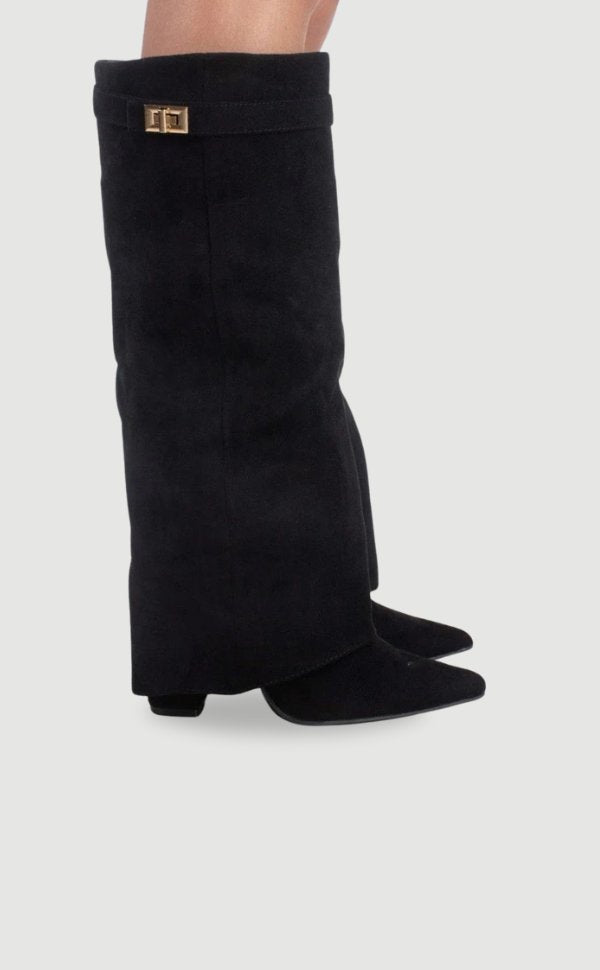 Alyssa | Elegant Women's Suede Knee High Boots with Gold Hardware 1