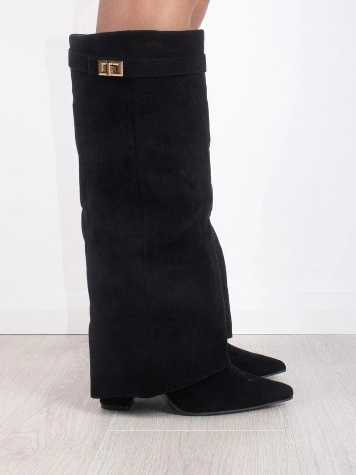 Alyssa | Elegant Women's Suede Knee High Boots with Gold Hardware 2