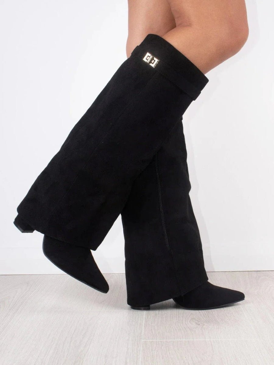 Alyssa | Elegant Women's Suede Knee High Boots with Gold Hardware 3