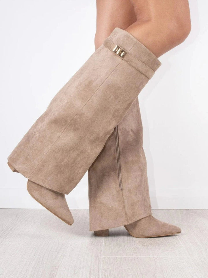 Alyssa | Elegant Women's Suede Knee High Boots with Gold Hardware 6