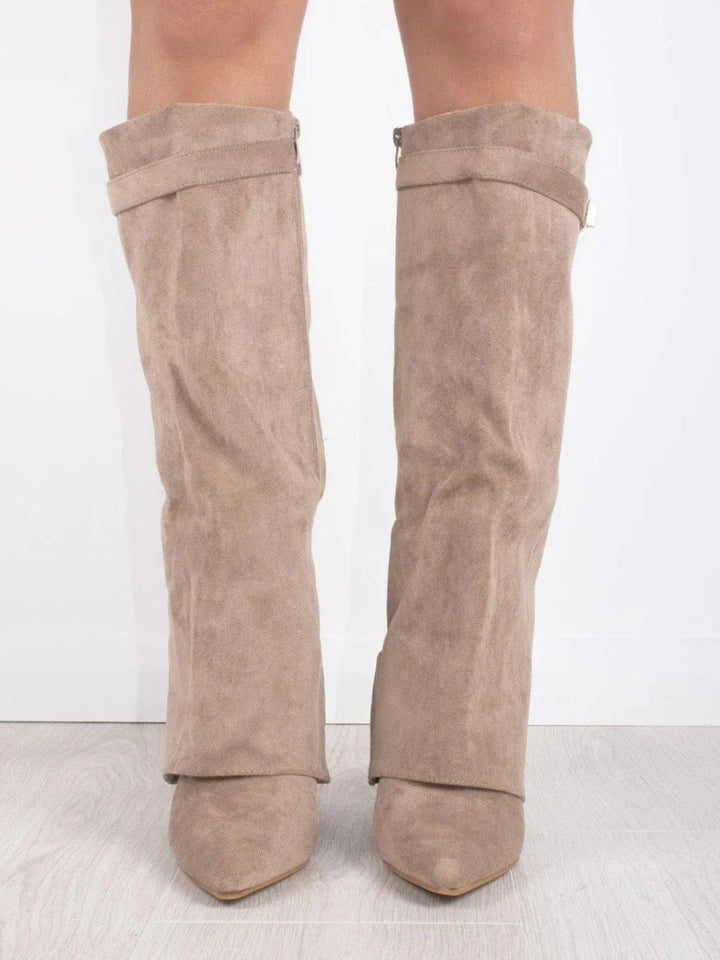 Alyssa | Elegant Women's Suede Knee High Boots with Gold Hardware 7